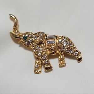 2 For $30 Vintage Gold Tone Elephant Brooch with Crystals Lucky Elephant…